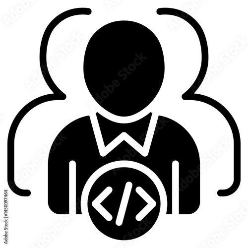 IT Personnel Glyph Black Fill - Coding Team Illustrative representation of programmers and developers