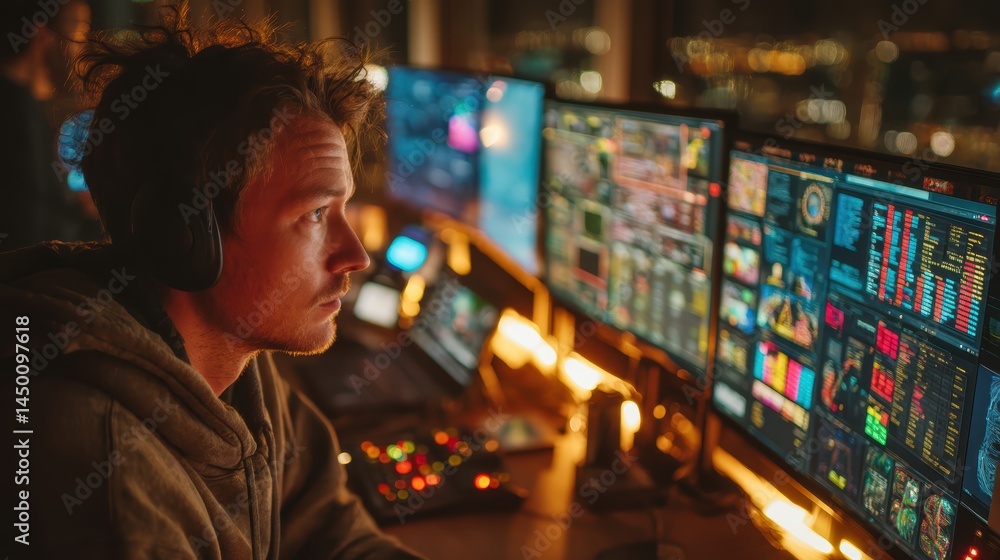 Cybersecurity analyst monitoring data streams Cybersecurity analyst monitoring data streams