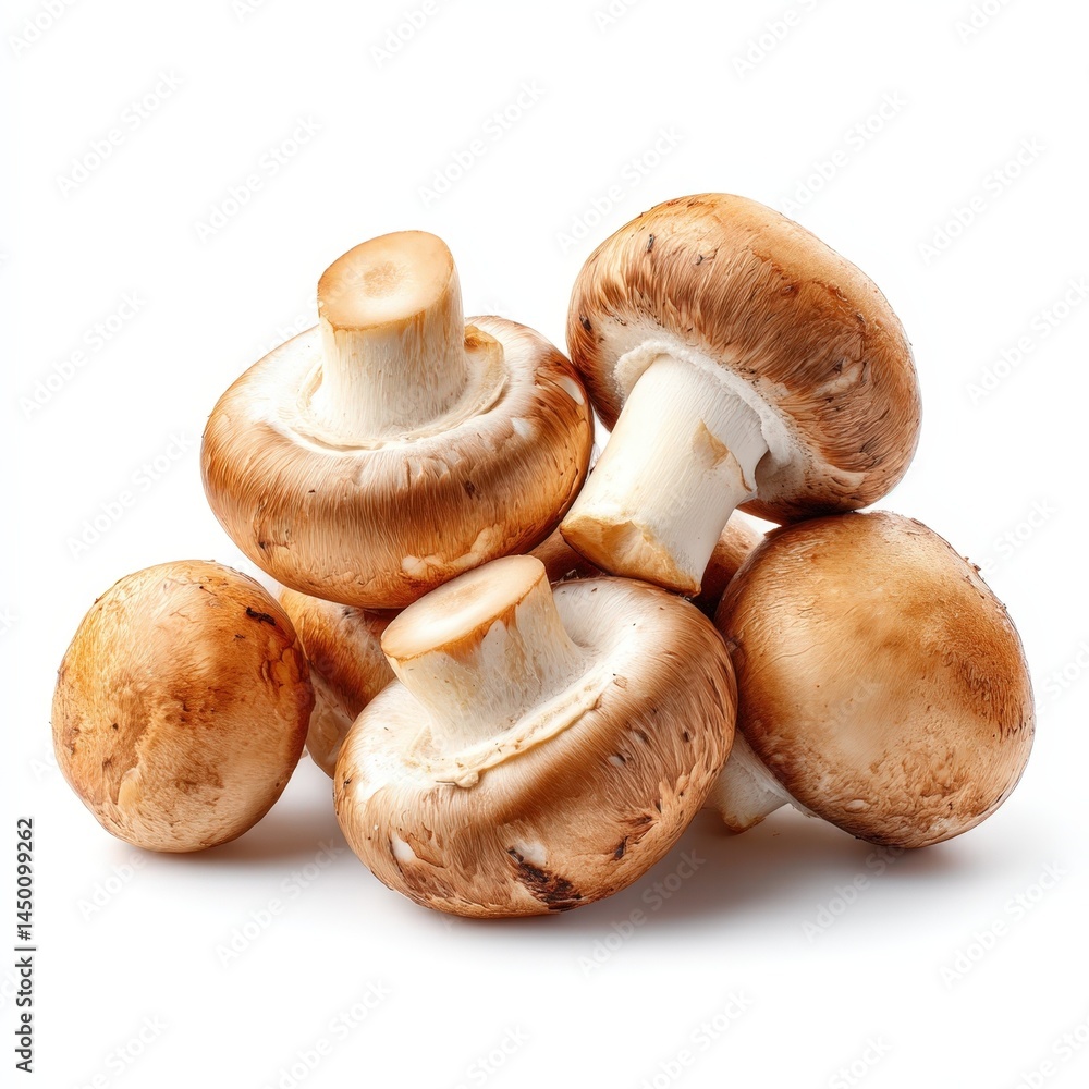 Fresh Brown Mushrooms Closeup Studio Shot Pile of Organic Cremini Mushrooms Isolated on White Background Fresh Brown Mushrooms Closeup Studio Shot Pile of Organic Cremini Mushrooms Isolated on White Background
