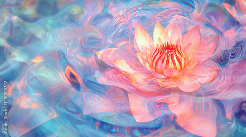 Wallpaper Mural Blooming magical glow lotus closeup on water ripple scenery background. Torontodigital.ca