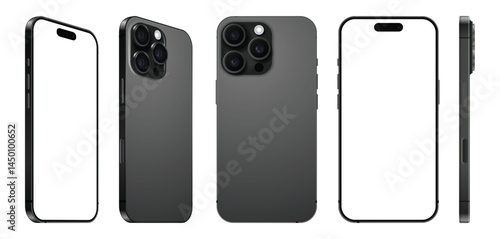 Realistic smartphone mockup. Mobile phone vector with isolated on transparent background. Device front view. 3D mobile phone with shadow.