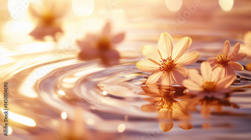 Wallpaper Mural Clear water droplet swirl ripple surface with blooming pink flowers in a pond with dreamy light background. Torontodigital.ca