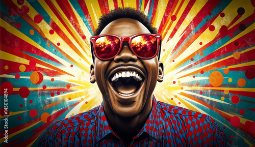 Obraz na płótnie A vibrant portrait of a man radiating joy, his wide smile and expressive eyes capturing the essence of laughter. w salonie
