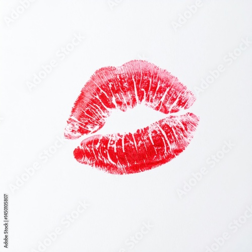 Red lipstick kiss print on white background