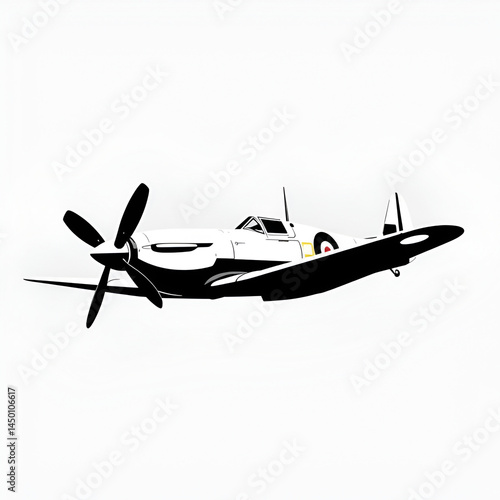 World war 2 single engine propeller fighter Supermarine Spitfire, vector illustration (monotone, black silhouette set)