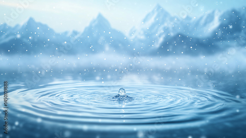 Wallpaper Mural Clear mineral water droplet  ripple on snow winter forest mountain background. Torontodigital.ca
