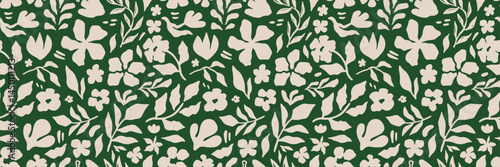 Floral abstract seamless pattern background. Hand-drawn flowers print for fabric, textiles, clothing, wrapping paper, cover, banner, home decor, and digital paper. Vector art illustration