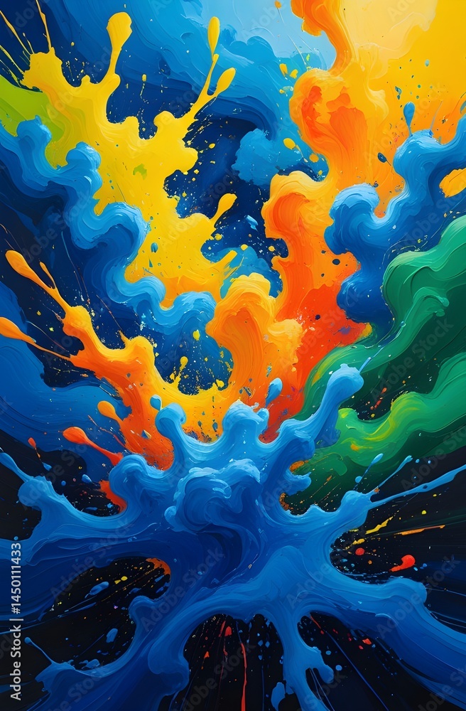 Fototapeta premium The blue planet Earth, a watercolor illustration with a splash of deep blue sea and light patterns, hangs in the sky like a vibrant piece of underwater nature art