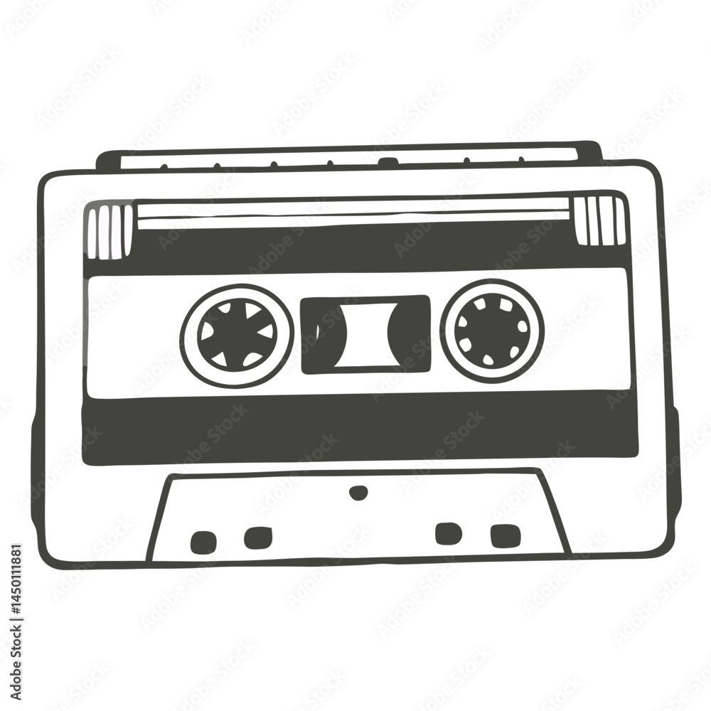 Obraz premium Vintage cassette tape illustration in black and white style 