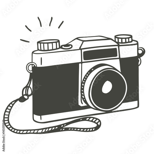 Vintage Camera Illustration in Black and White  