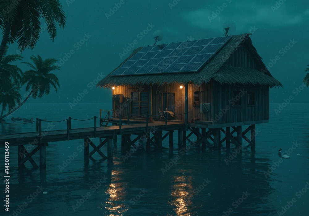 Fototapeta premium Stilt house with solar panels 