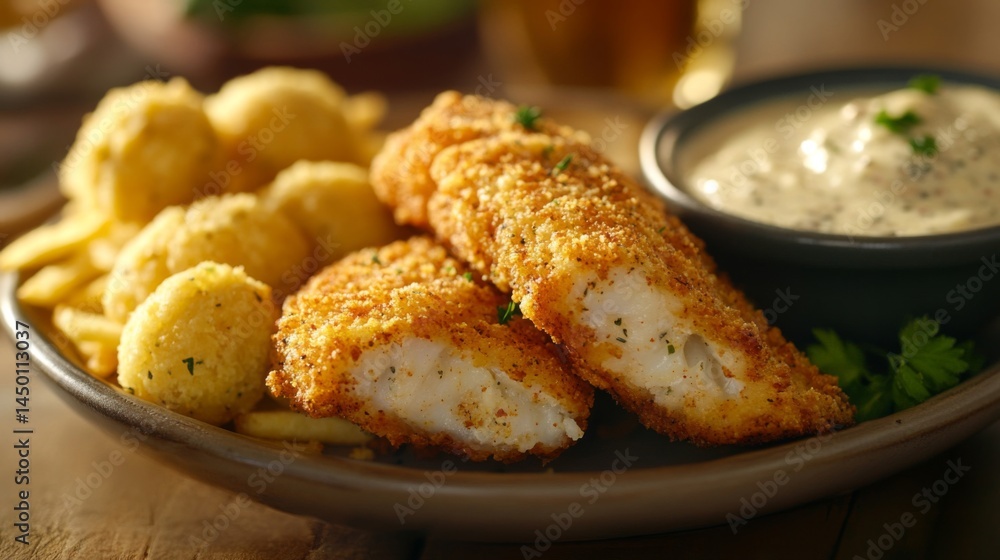 Crispy Fried Fish Sticks Served With Fries And Sauce Crispy Fried Fish Sticks Served With Fries And Sauce