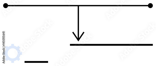 Minimalist diagram with gear icon, horizontal line, and arrow indicating direction of workflow. Ideal for process visualization, workflow management, step-by-step guide, automation, engineering