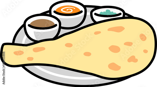シンプルなナンとインドカレーのセットのイラスト