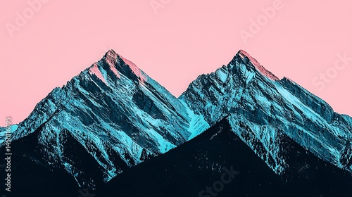Vibrant peaks of two majestic mountains against a soft pink sky.