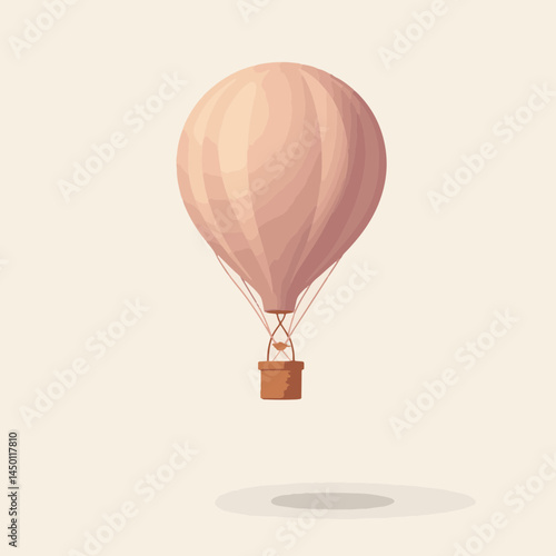 Illustrated hot air balloon in light pink tones, for branding with copy space