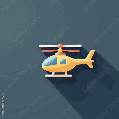 Toy helicopter, a playful vector illustration against a dark background, with copy space