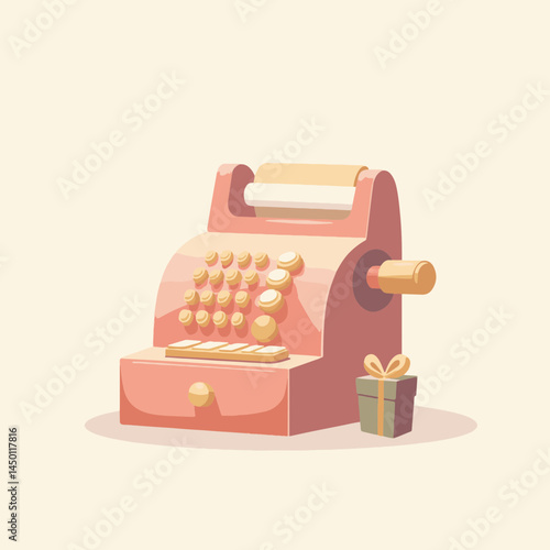 Pink Toy Cash Register with Gift for Retail Concepts, Children's Play, Marketing Materials, and E-commerce Designs