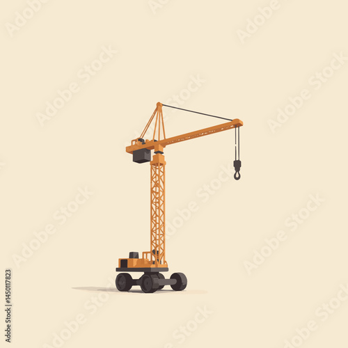 Illustrated orange construction crane, on a light background, with copy space