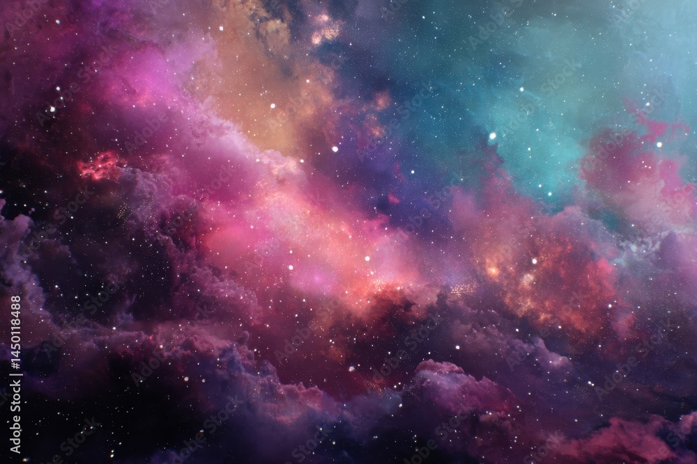 Fototapeta premium Vibrant cosmic galaxy wallpaper for digital inspiration and artistic decor in contemporary interiors, perfect for creative minds seeking a unique atmosphere