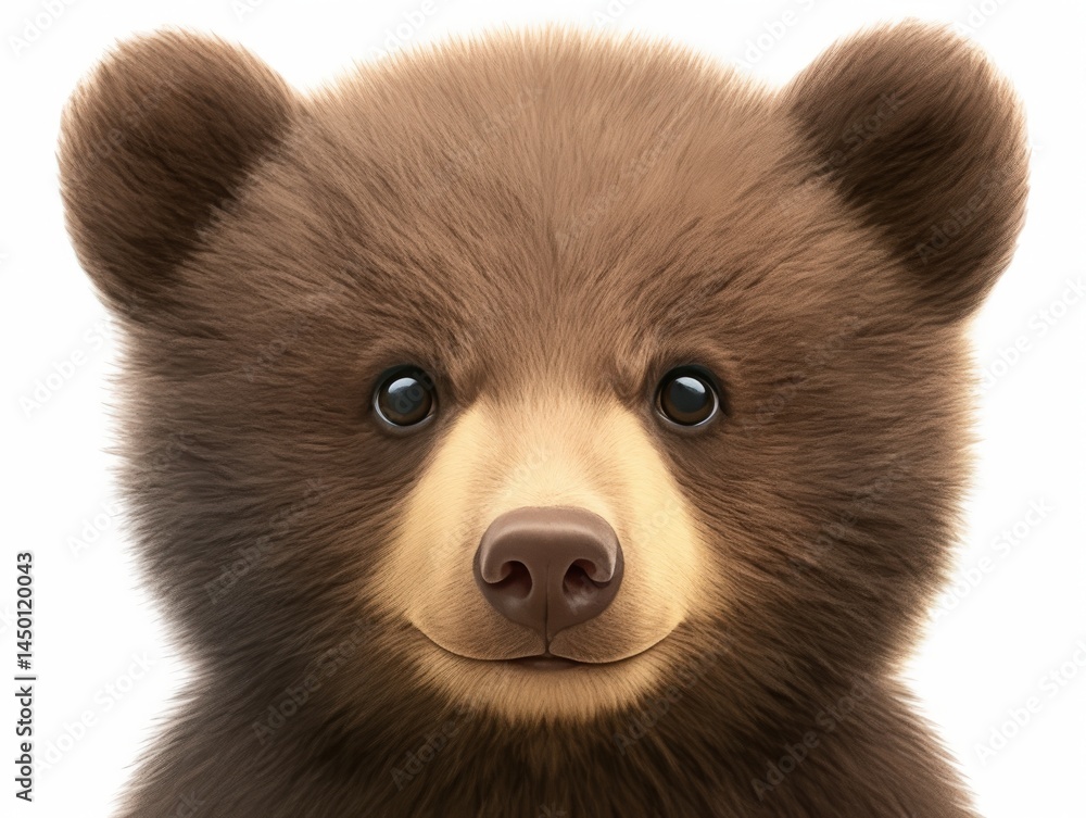 Fototapeta premium Adorable brown bear cub portrait on a white background; cute and fluffy