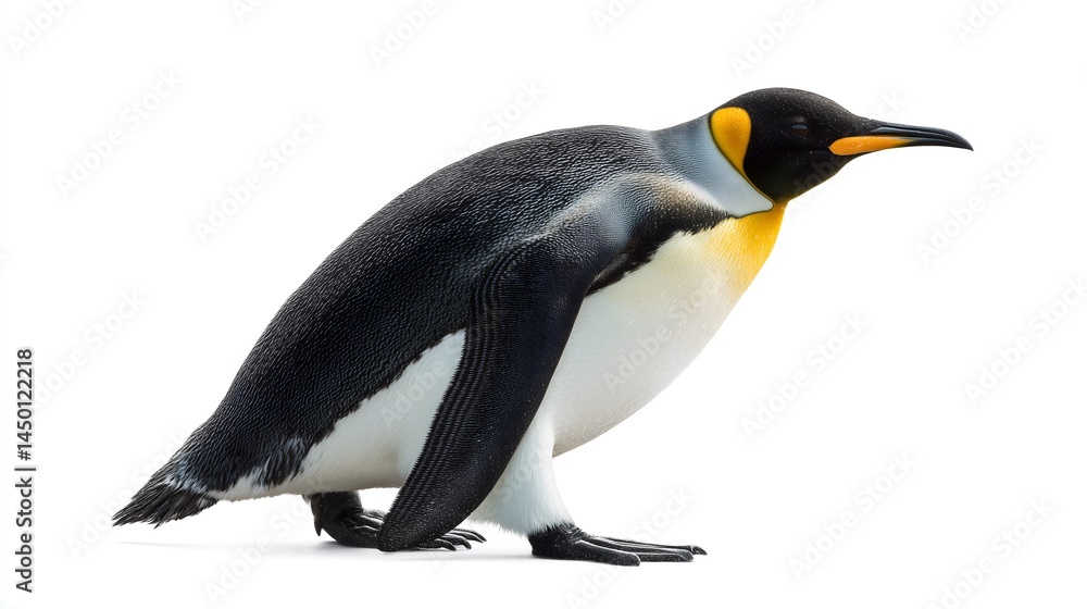 Obraz premium King Penguin Bending Forward on White Background – Side View