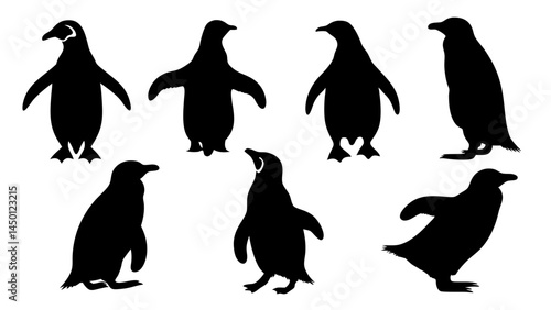 set of penguin silhouette vector on white background