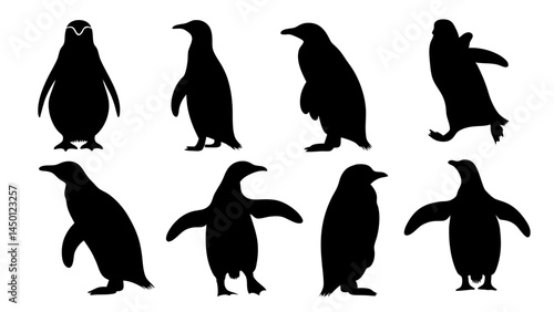 set of penguin silhouette vector on white background
