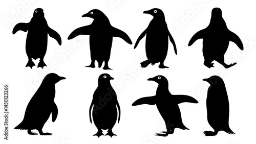set of penguin silhouette vector on white background