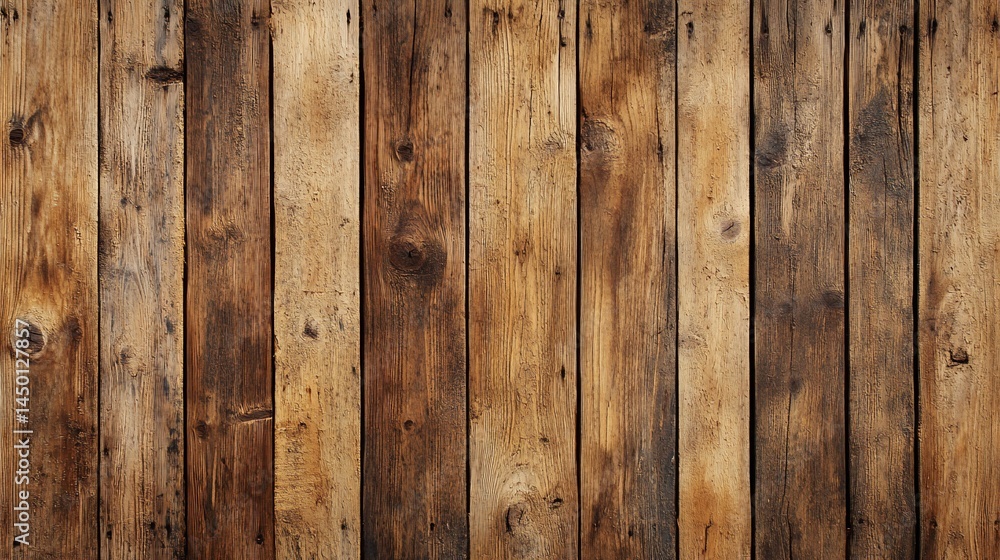 Naklejka premium Aged wooden planks arranged in vertical lines, showing varied tones of brown.