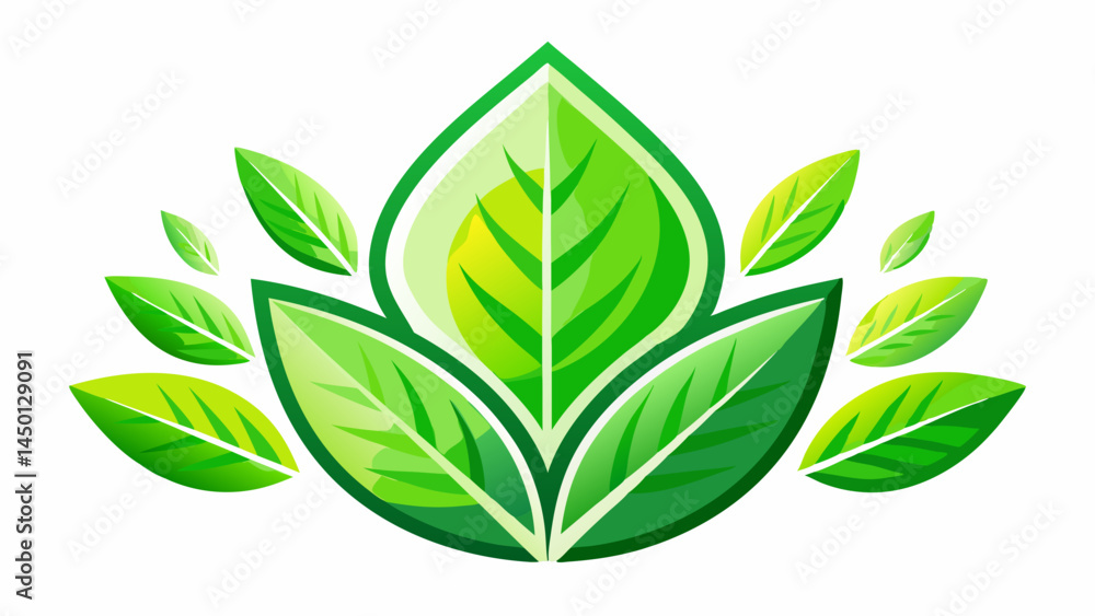Naklejka premium Stylized green leaf icons for modern use. Minimal lines reflect nature’s purity and calm. Ideal for organic products, wellness, and nature apps. Set on white for a fresh and clean visual.