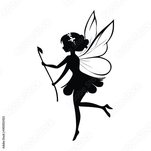 Silhouette of Fairy Girl Holding Wand