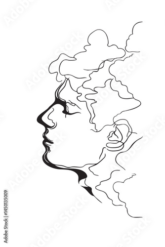 Surreal Mind and Cloud Line Art – Emotional Dream Vector Illustration