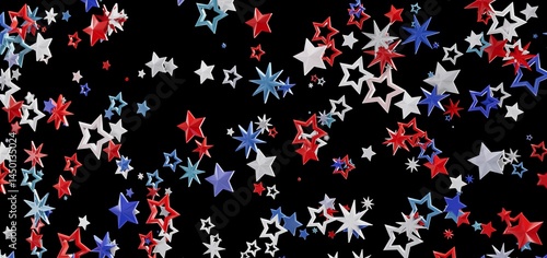 Red, white, and blue stars burst on black. Perfect for Independence Day!