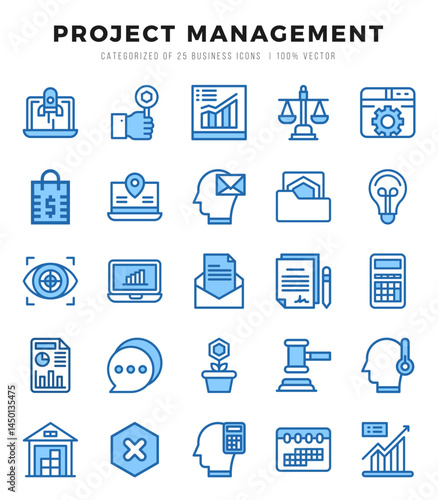 Project Management Two Color icons collection. 25 icon set. Vector illustration.