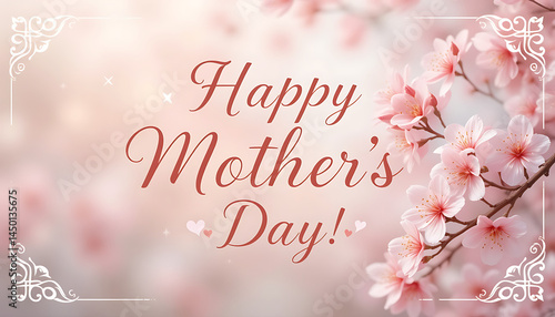 Happy Mother’s Day Greeting Card with Cherry Blossoms and Elegant Floral Design