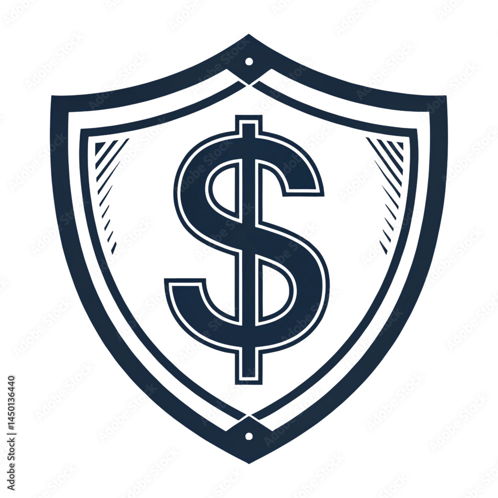 Dollar sign protected by a shield symbolizing financial security, safety, and the protection of wealth Dollar sign protected by a shield symbolizing financial security, safety, and the protection of wealth