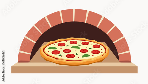 Freshly baked pizza in a brick oven  