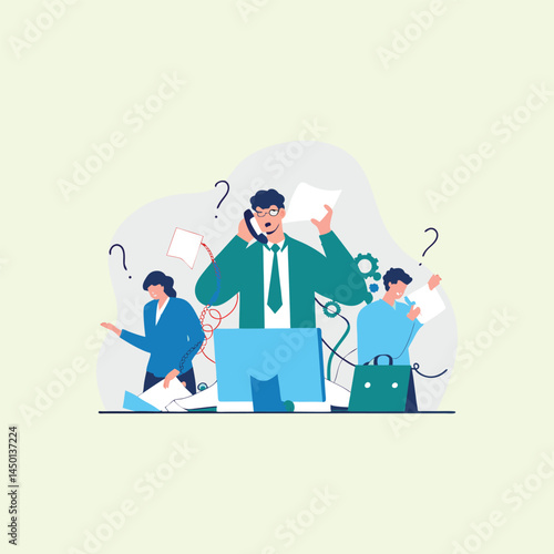 Workplace Stress Concept Vector Illustration - Busy and Overwhelmed Employees