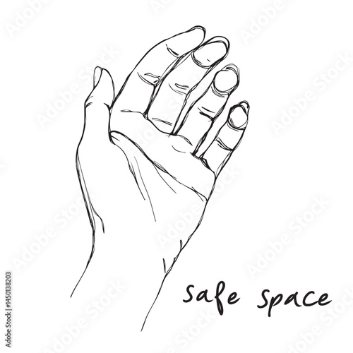 Open Hand for Safe Space Line Art – Emotional Support Vector Illustration