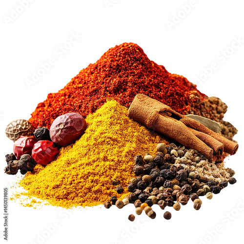 Aromatic culinary spice assortment against a contrasting black background for food concepts © Adi