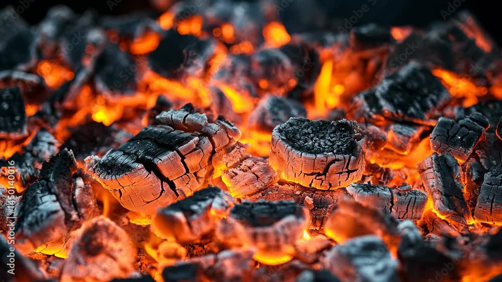 A red flame burned hot in the fireplace, the glowing embers of a bonfire turning charcoal black A red flame burned hot in the fireplace, the glowing embers of a bonfire turning charcoal black