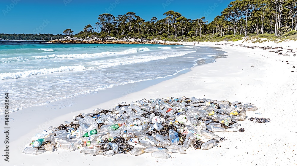 Obraz premium Pristine beach polluted by plastic waste.