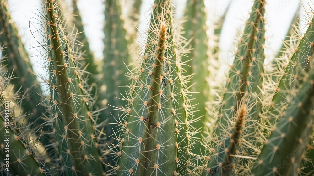 Cactus Plant Close-up: A captivating macro photograph of a robust cactus plant, showcasing its sharp needles and intricate textures, bathed in warm, natural light. Cactus Plant Close-up: A captivating macro photograph of a robust cactus plant, showcasing its sharp needles and intricate textures, bathed in warm, natural light.
