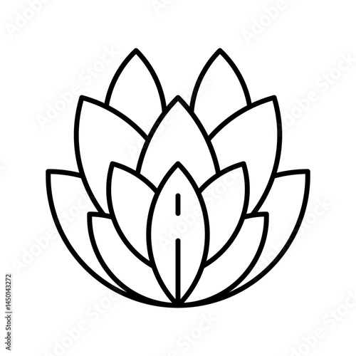 Blossoming Lotus: A delicate, symmetrical outline of a lotus flower, representing purity, enlightenment, and spiritual growth, perfect for projects emphasizing balance and natural beauty.