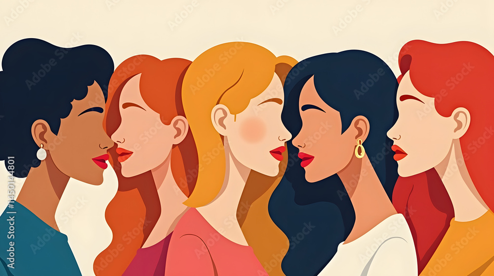 Diverse women in profile, showcasing a spectrum of hair colors and styles, celebrating beauty and individuality. Diverse women in profile, showcasing a spectrum of hair colors and styles, celebrating beauty and individuality.