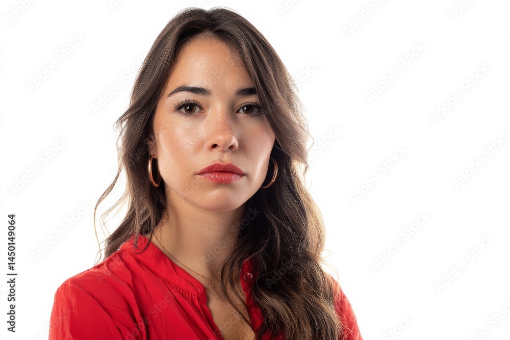 A captivating studio portrait of an attractive young woman with hoop earrings and long, flowing hair. A captivating studio portrait of an attractive young woman with hoop earrings and long, flowing hair.