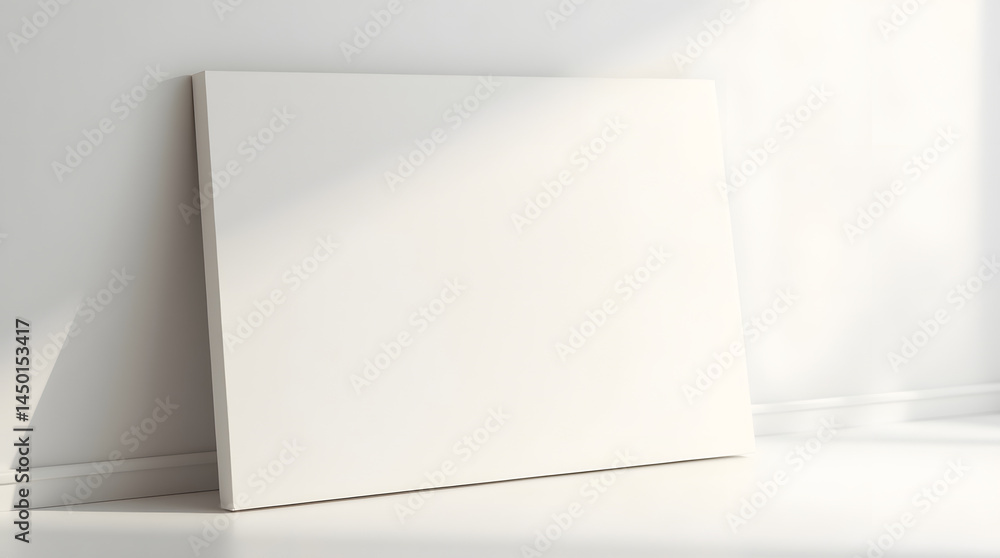 A blank canvas rests against a wall, capturing soft natural light in a minimalist setting. A blank canvas rests against a wall, capturing soft natural light in a minimalist setting.
