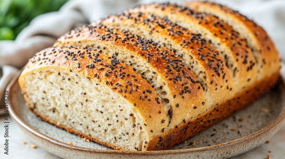 Freshly baked loaf of seeded bread Freshly baked loaf of seeded bread