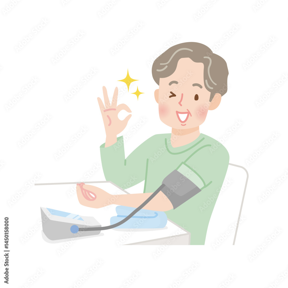 血圧を測る中年男性 血圧を測る中年男性